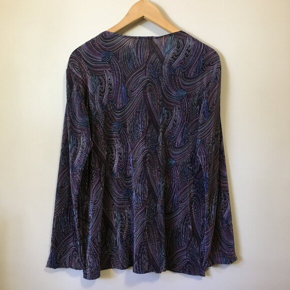 Psychedelic 90s Retro Paisley Crimped Crushed Clasp Closure Open Cardigan - Picture 2 of 16